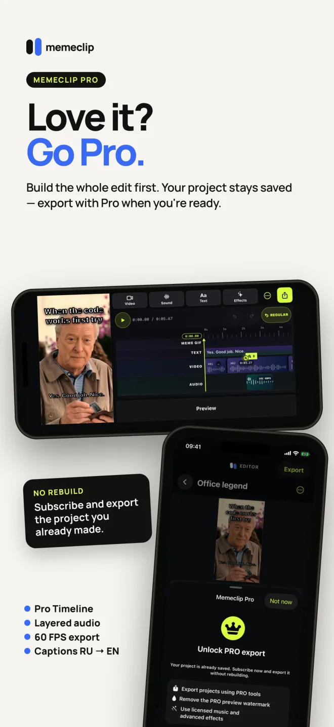 Love it? Go Pro. — Memeclip feature preview